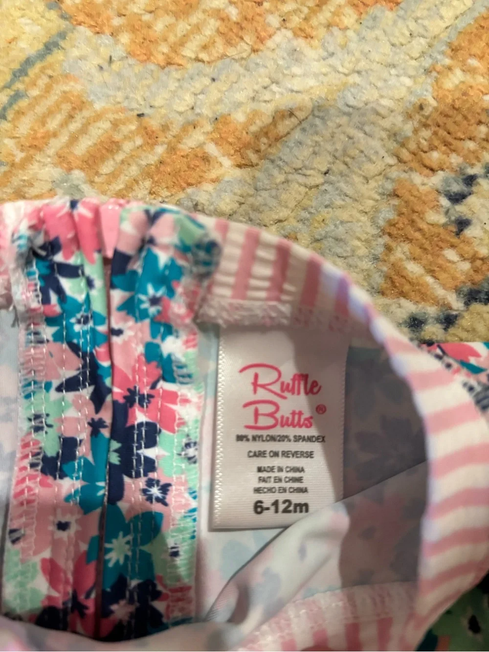 Ruffle Butts Pink Teal Floral Long-Sleeve One-Piece Swimsuit